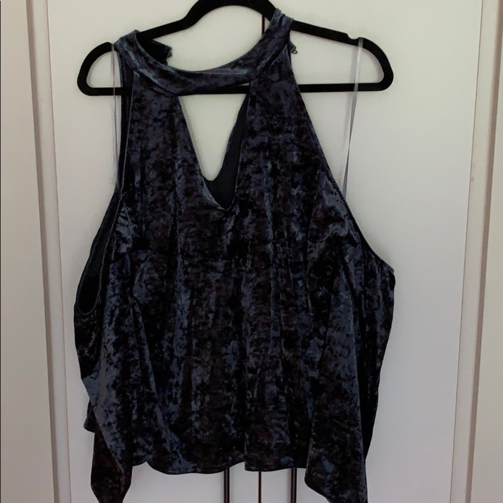 Blue velvet, cold shoulder top